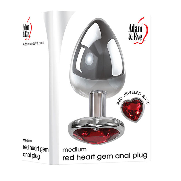 Adam & Eve Red Heart Gem Anal Plug Medium - Aluminium Butt Plug