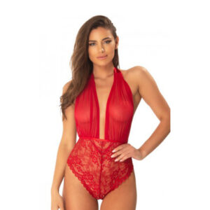 Aria Sheer Plunge Halter Teddy
