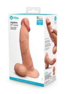 b-Vibe Slipskin Realistic Silicone Dildo - 10" Curved Mocha b-Vibe Slipskin Realistic Silicone Dildo - 10" Curved Mocha