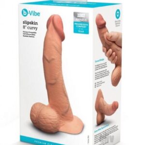b-Vibe Slipskin Realistic Silicone Dildo - 8" Curved Mocha