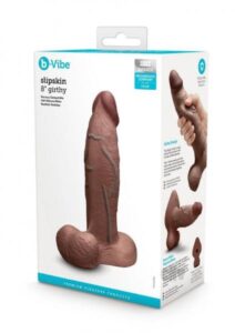 b-Vibe Slipskin Realistic Silicone Dildo - 8" Girthy Brown