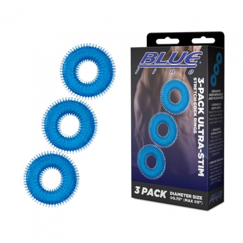 Blue Line 3-Pack Ultra-Stim Stretch Cock Rings