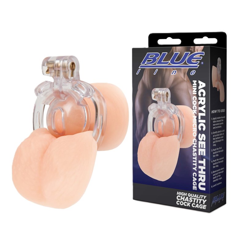 Blue Line Acrylic See Thru Mini Cock Micro Chastity Cage Cock Ring