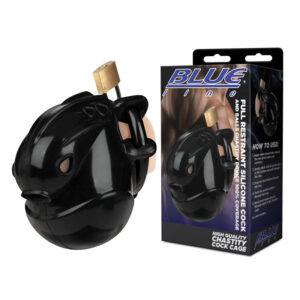 Blue Line Full Restraint Silicone Cock And Balls Chastity Device 100% Coverage Cock Ring (BLM5025-BLK)