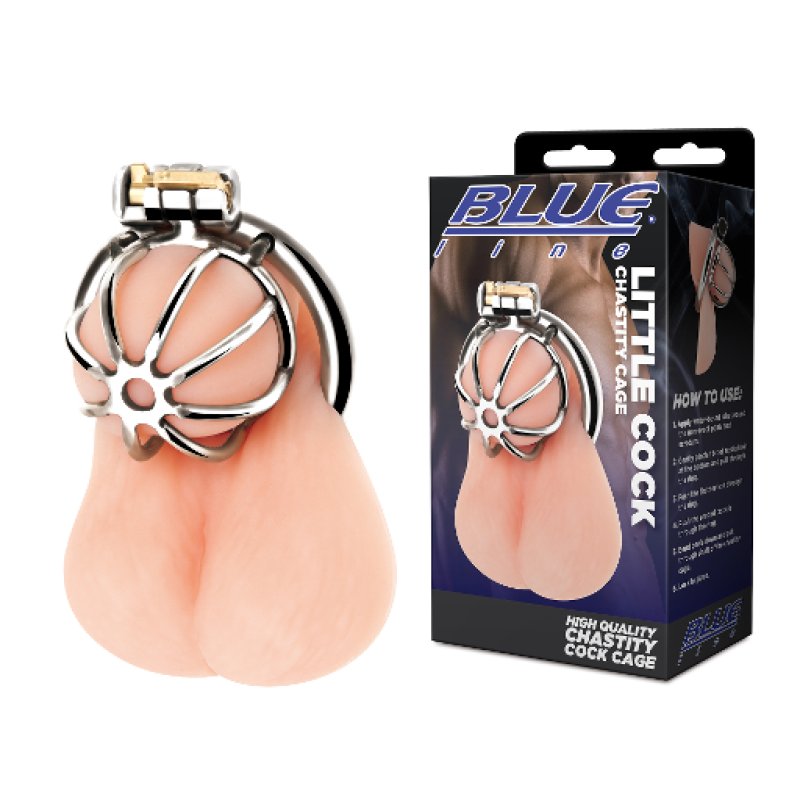 Blue Line Little Cock Chastity Cage Cock Ring
