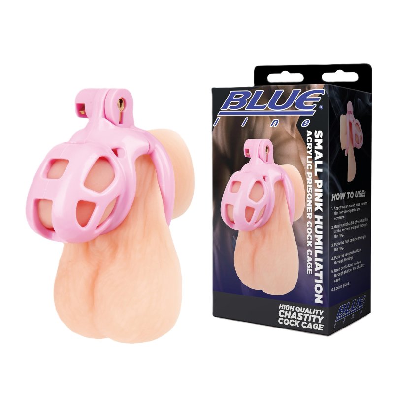 Blue Line Small Pink Humiliation Acrylic Prisoner Cock Cage Cock Ring