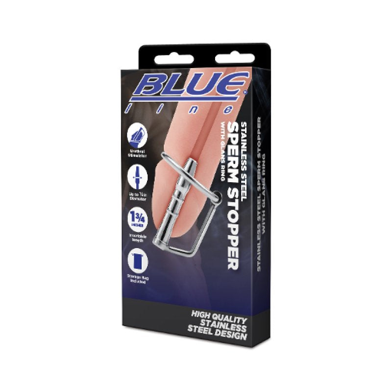 Blue Line Stainless Steel Sperm Stopper With Glans Ring Bondage Gear