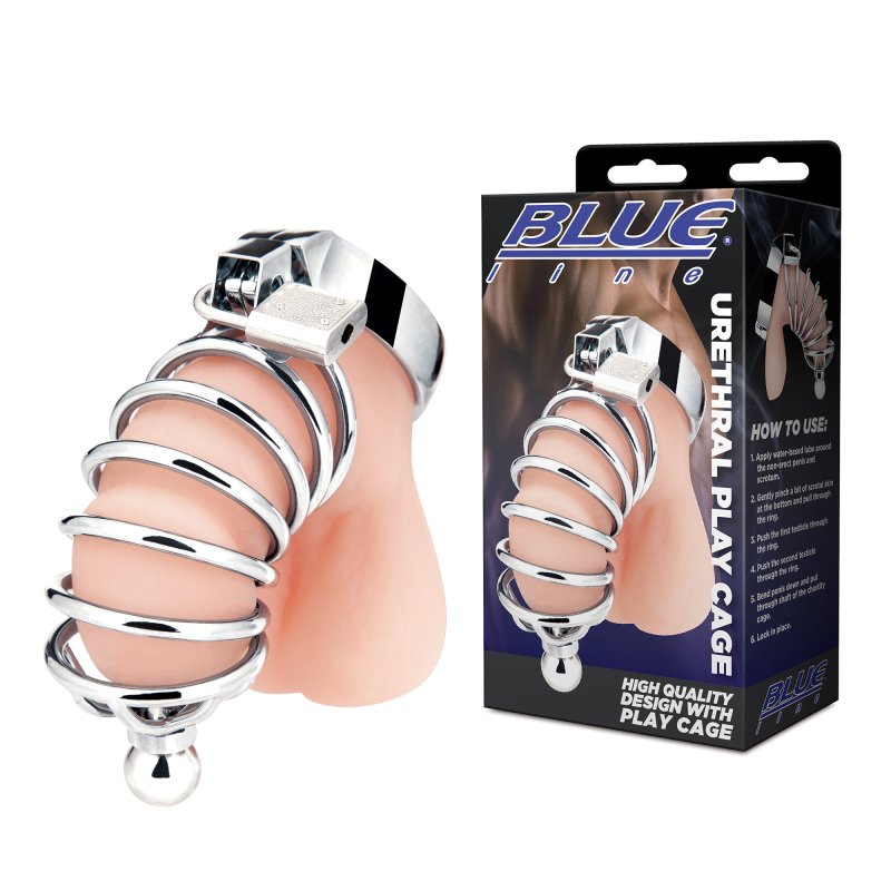 Blue Line Urethral Play Cock Cage Cock Ring