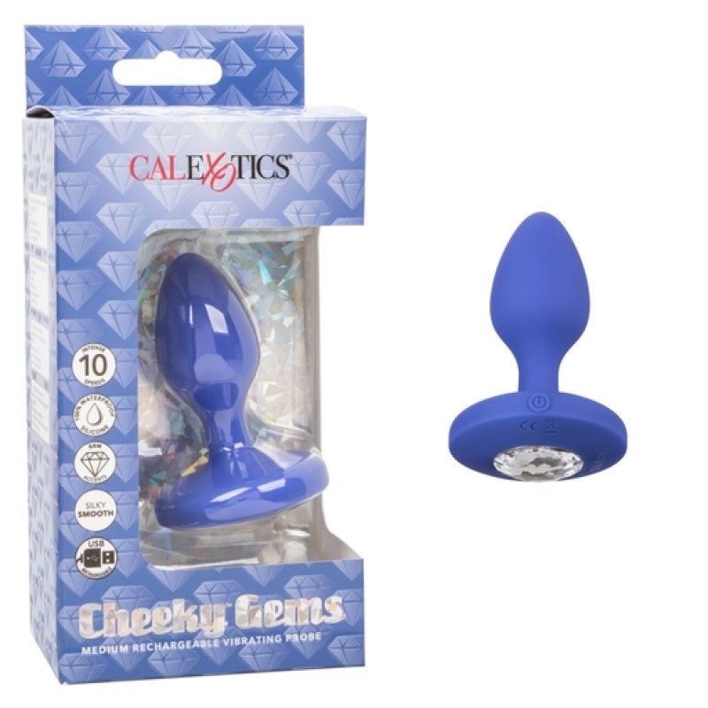Calexotics Cheeky Gems Medium Rechargeable Vibrating Probe - Blue Anal Toy