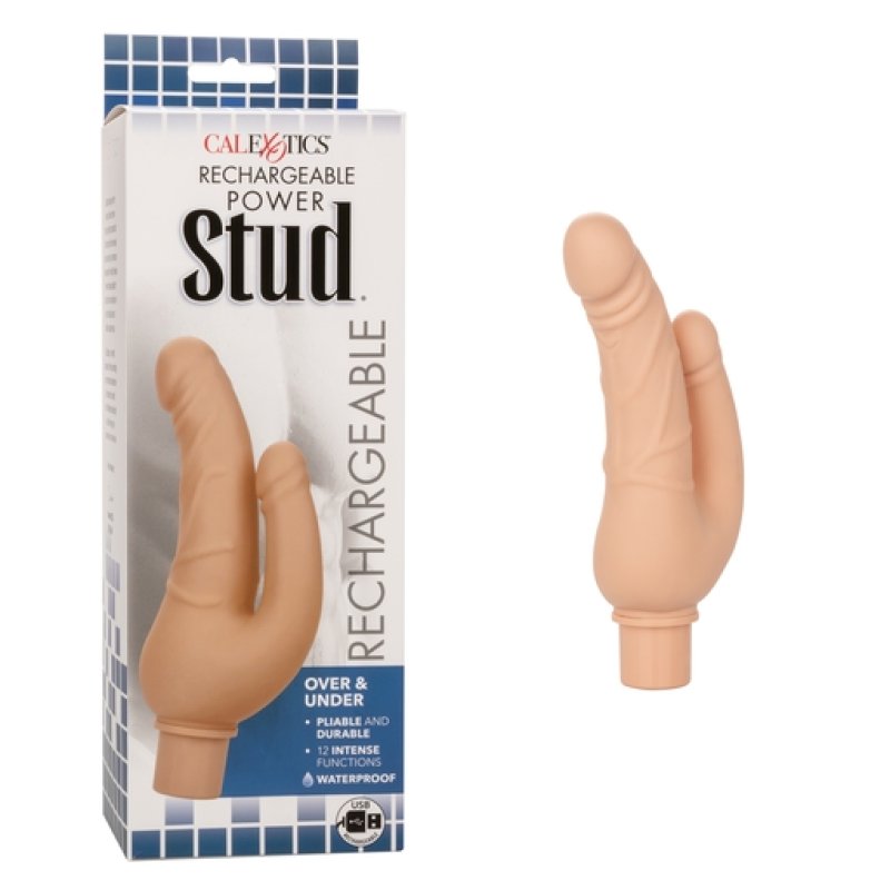 Calexotics Power Stud Over & Under Rechargeable - Ivory Dildo