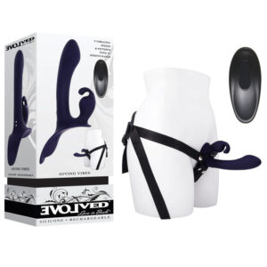 Evolved GIVING VIBES - Black 14.6 cm USB Rechargeable Vibrating Strap-On with Remote