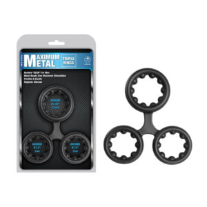 Excellent Power Maximum Metal 3 In 1 Silicone Ornament Black Cock Ring