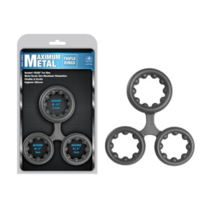 Excellent Power Maximum Metal 3 In 1 Silicone Ornament Grey Cock Ring
