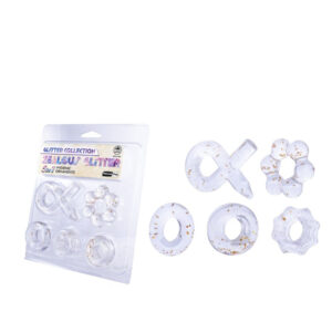 Excellent Power Zealous Glitter TPE Ornament Kit Set In Clear Gold Cock Ring
