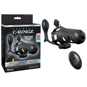 Fantasy C-Ringz Vibrating Cock Cage with Ass-Gasm Anal Plug - Black