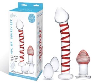 Glas 4pc Mr. Swirly Set With Balls & 3.25" Butt Plug Dildo