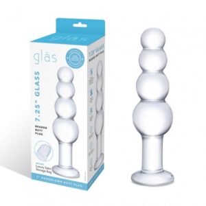 Glas 7.25 Inch Beaded Butt Plug, Graduated Borosilicate Glass Beads Glas 7.25 Inch Beaded Butt Plug, Graduated Borosilicate Glass Beads