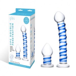 Glas 7.5" & 3" 2Pc Double Penetration Swirly Dildo & Buttplug Set