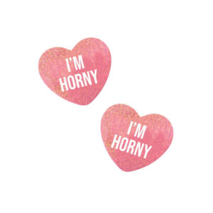 I'm Horny Pink Shimmer Candy Heart Nipple Pasties