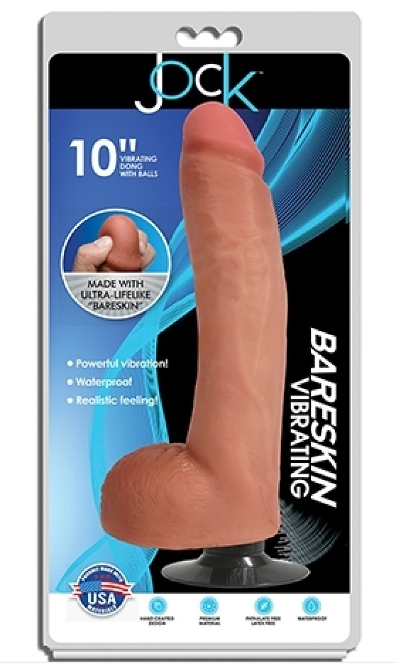 Jock 10" Bareskin Vibrating Dong with Balls Vanilla