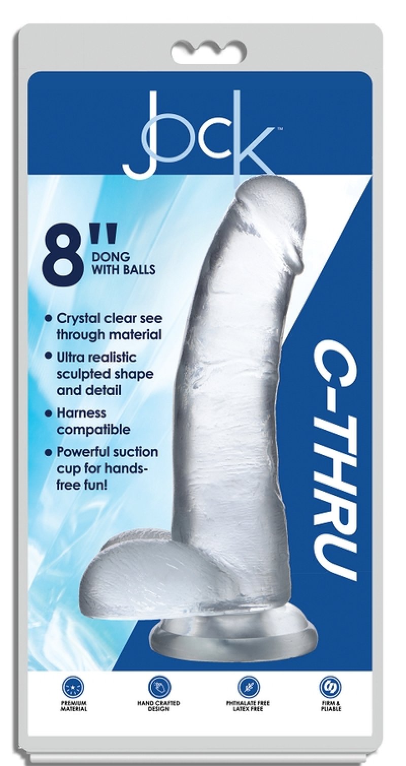 Jock C-Thru 8" Clear TPE Dong W/Balls & Suction Cup