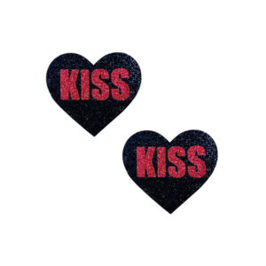 Kiss Red & Black Glitter I Heart U Nipple Cover Pasties