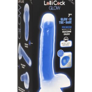 Lollicock 7" Glow-in-the-Dark Silicone Dildo with Balls Blue