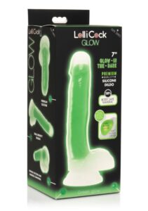 Lollicock 7" Glow-in-the-Dark Silicone Dildo with Balls Green