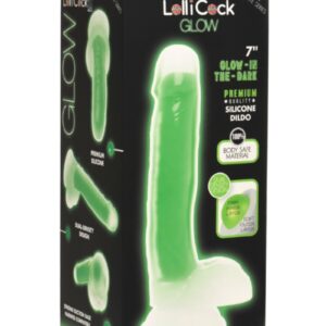 Lollicock 7" Glow-in-the-Dark Silicone Dildo with Balls Green