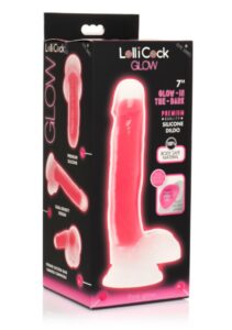 Lollicock 7" Glow-in-the-Dark Silicone Dildo with Balls Pink
