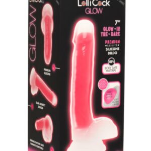 Lollicock 7" Glow-in-the-Dark Silicone Dildo with Balls Pink