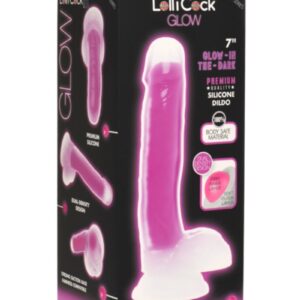 Lollicock 7" Glow-in-the-Dark Silicone Dildo with Balls Purple