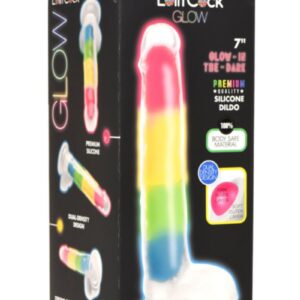 Lollicock 7" Glow-in-the-Dark Silicone Dildo with Balls Rainbow