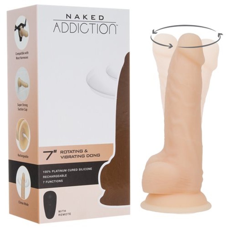 Naked Addiction 7" Rotating & Vibrating Dildo with Remote Control - flesh