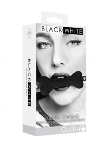 Ouch Black & White Silicone Bone Gag with Adjustable Bonded Leather Straps