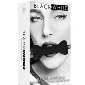 Ouch Black & White Silicone Bone Gag with Adjustable Bonded Leather Straps