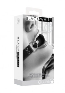 Ouch Black & White Solid Ball Gag with Bonded Leather Straps