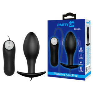 Party Up JASON Vibrating Butt Plug Black 8.5cm with Remote