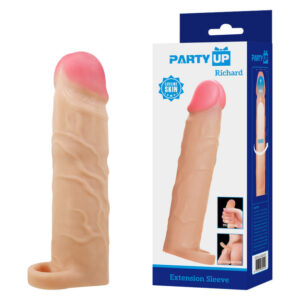 Party Up RICHARD 3-Inch Extender Sleeve - Flesh 3-Inch Penis Extender Sleeve with Ball Strap