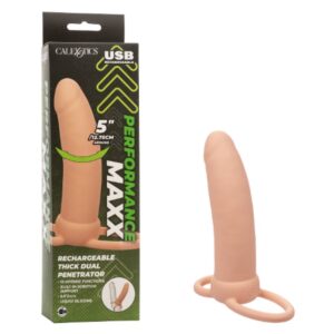 Performance Maxx Rechargeable Thick Dual Penetrator 5" - Ivory Cock Ring