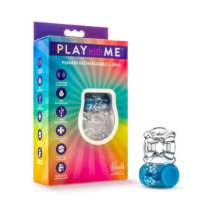 Play With Me Pleaser Rechargeable C-Ring - Blue - Blue Rechargeable Cock Ring