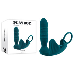 Playboy Pleasure Bring It On Teal Thrusting Anal Plug with Cock Ring