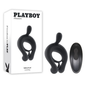Playboy Pleasure Triple Play Black Vibrating Cock Ring with Wireless Remote
