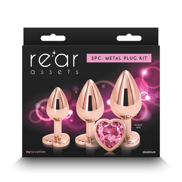 Rear Assets Rose Gold Pink Heart Butt Plug Trainer Kit - Set of 3
