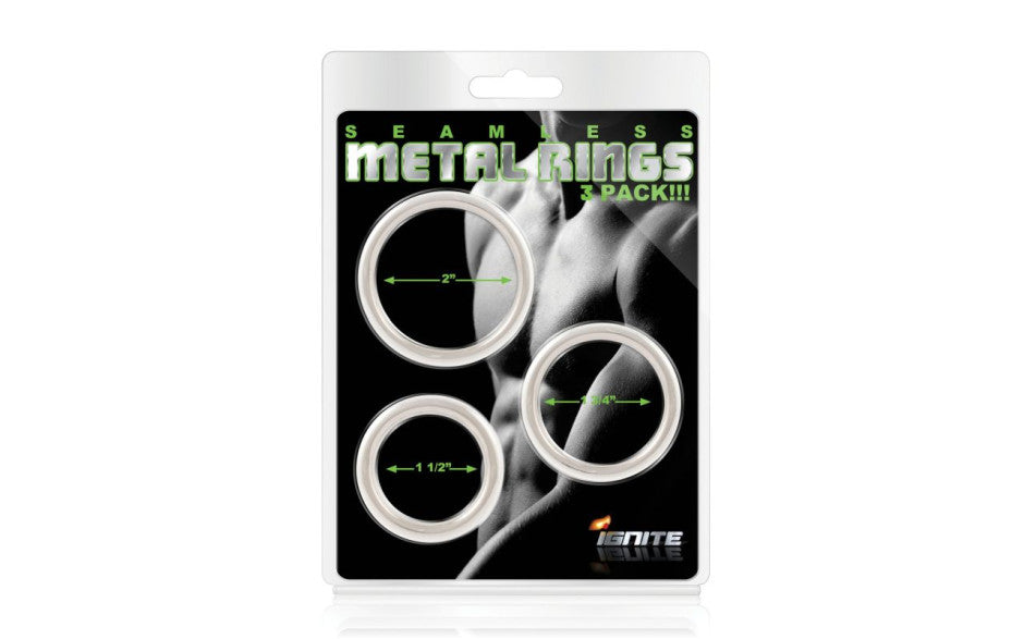 Seamless Metal Cock Ring 3 Pc Set - 38mm 44mm 51mm