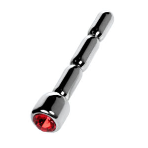 Silver Metal Urethral Plug w Ruby Rhinestone