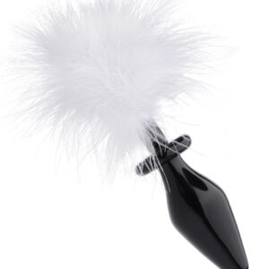 White Fluffer Bunny Tail Glass Anal Plug